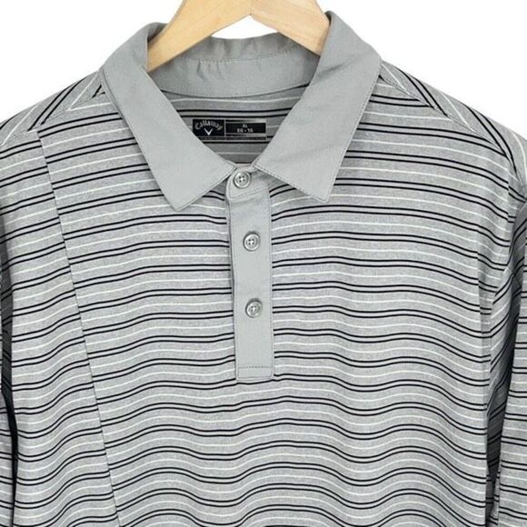 Callaway Mens Striped Three Button Placket Short Sleeve Golf Polo Shirt Gray XL - Picture 2 of 8